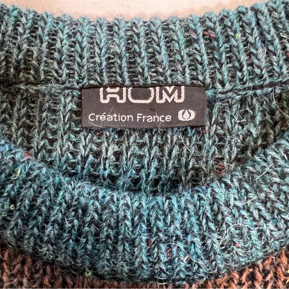 Vintage Hom Creation France Striped Knit Sweater Faux Leather Size Large 52 GUC - Picture 12 of 16